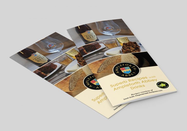 An A4 folded leaflet design for Ampleforth Abbey Drinks showing the front page