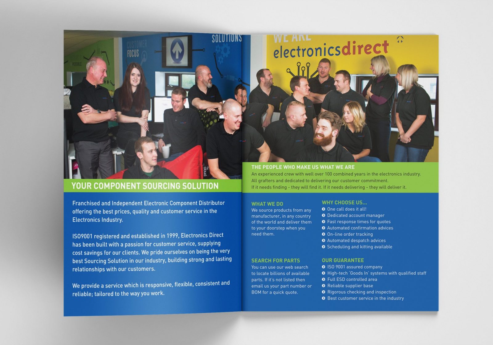 A4 Brochure for Electronics Direct showing the inside spread