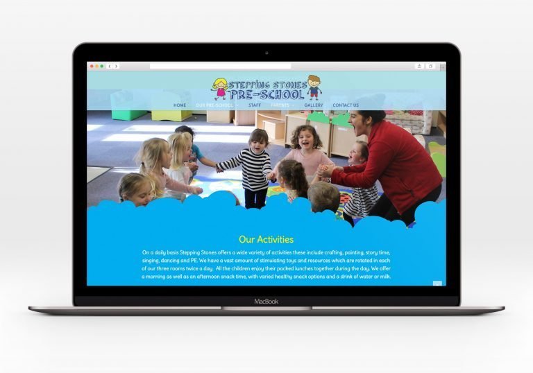 A laptop showing the home page for Stepping Stones Pre-School website design