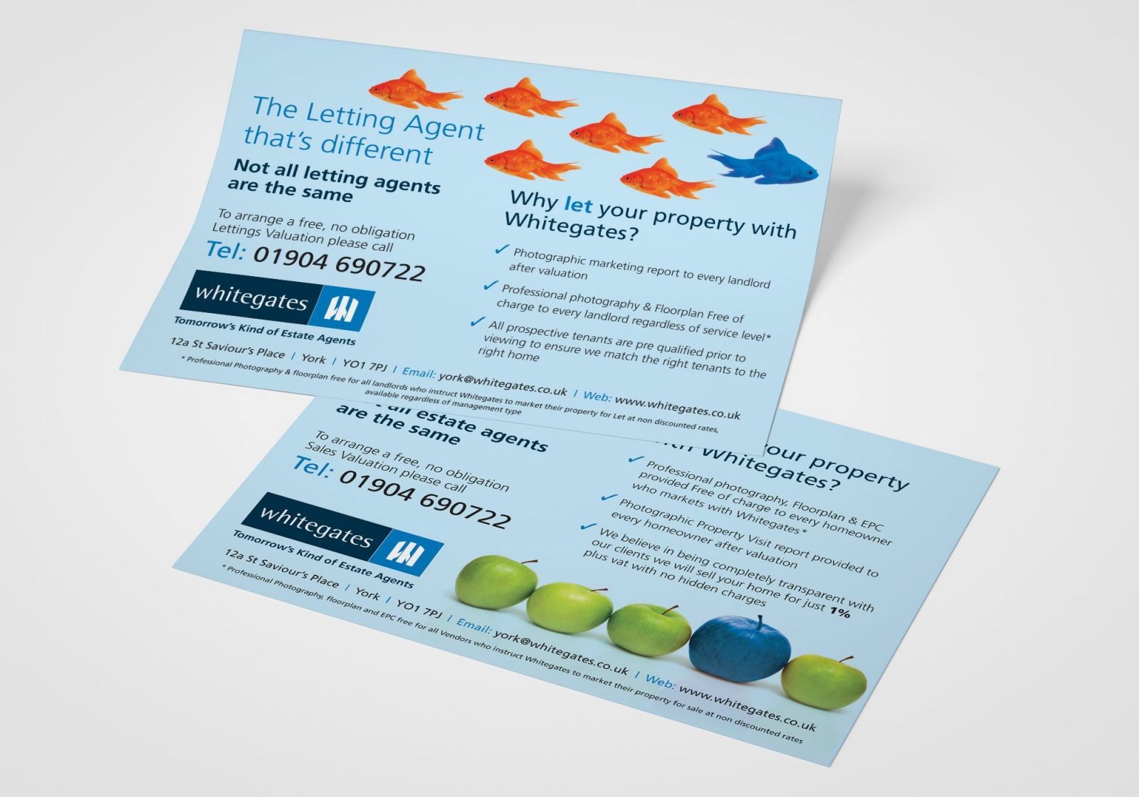A5 double sided leaflet for Whitegates Estate Agents