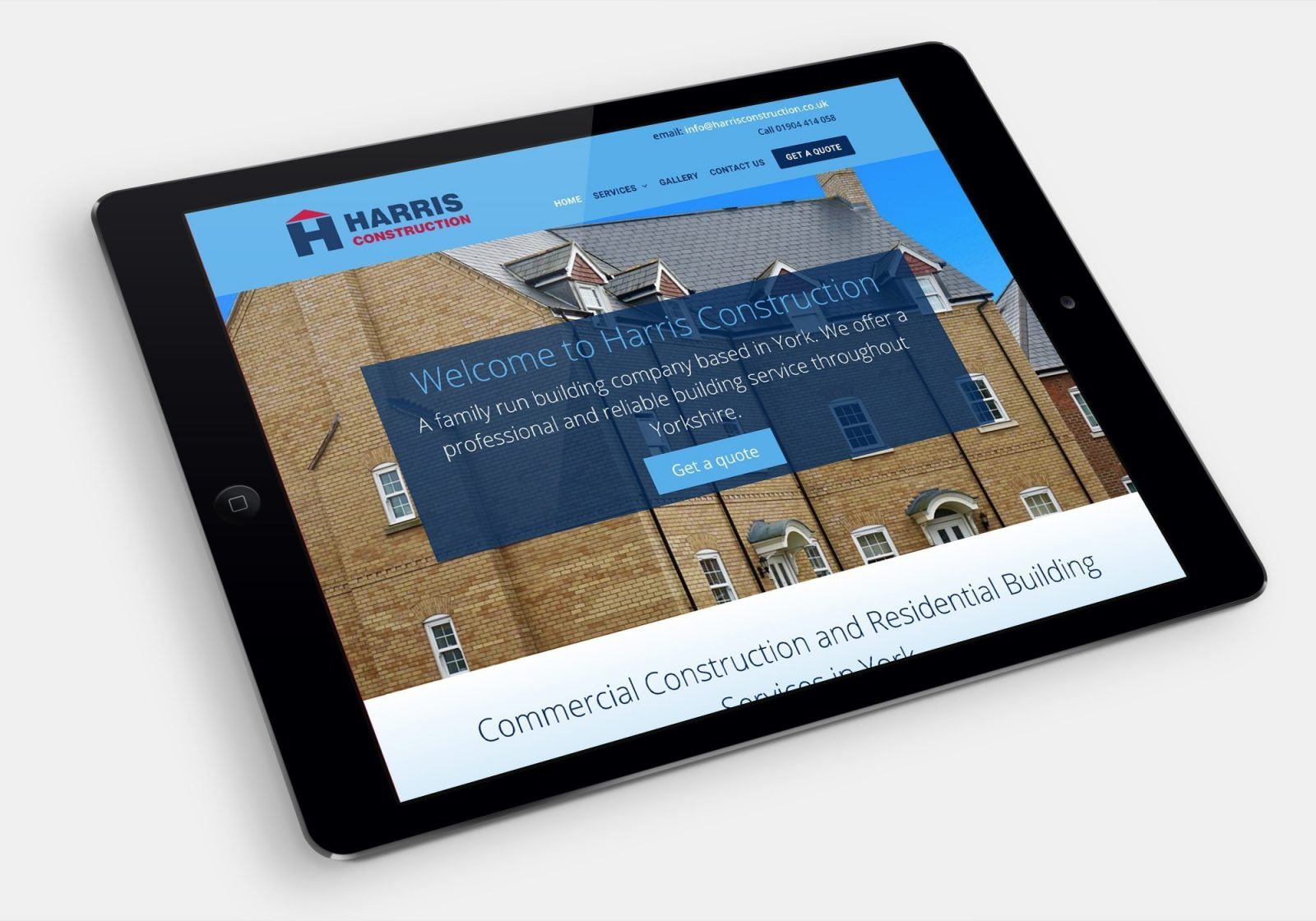 Harris Construction website shown on an ipad